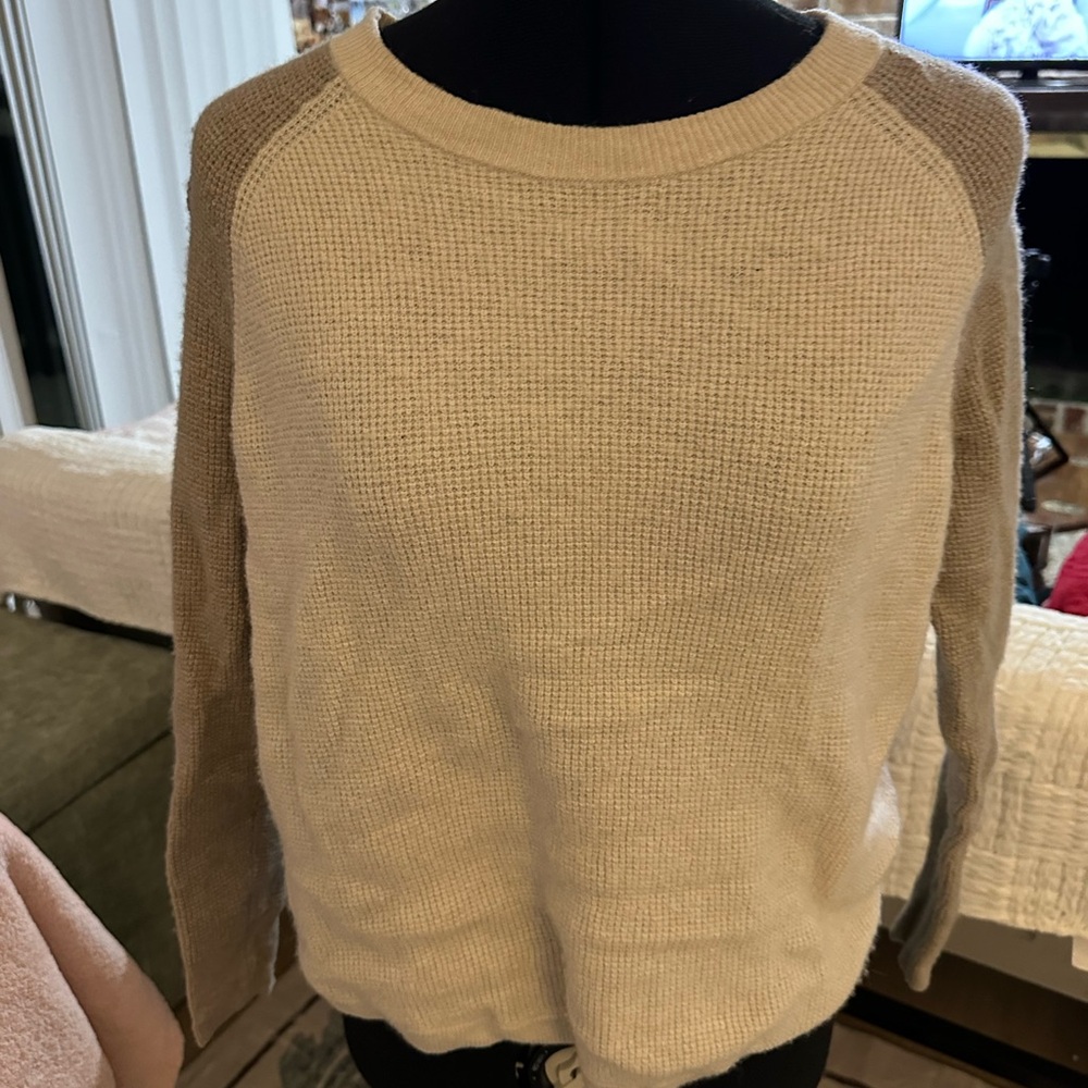 Madewell Cream and Tan Crew Neck Sweater